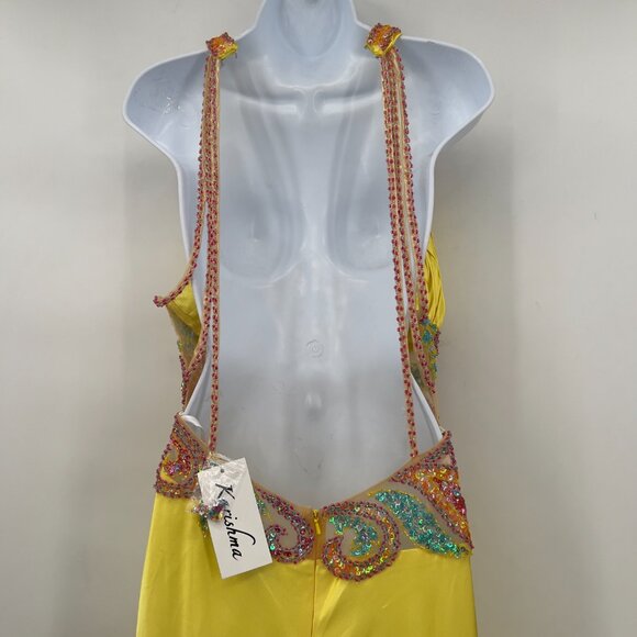 Karishma Yellow Designer Beaded Embellished Evening  Maxi Gown 10— NWT - Picture 5 of 12